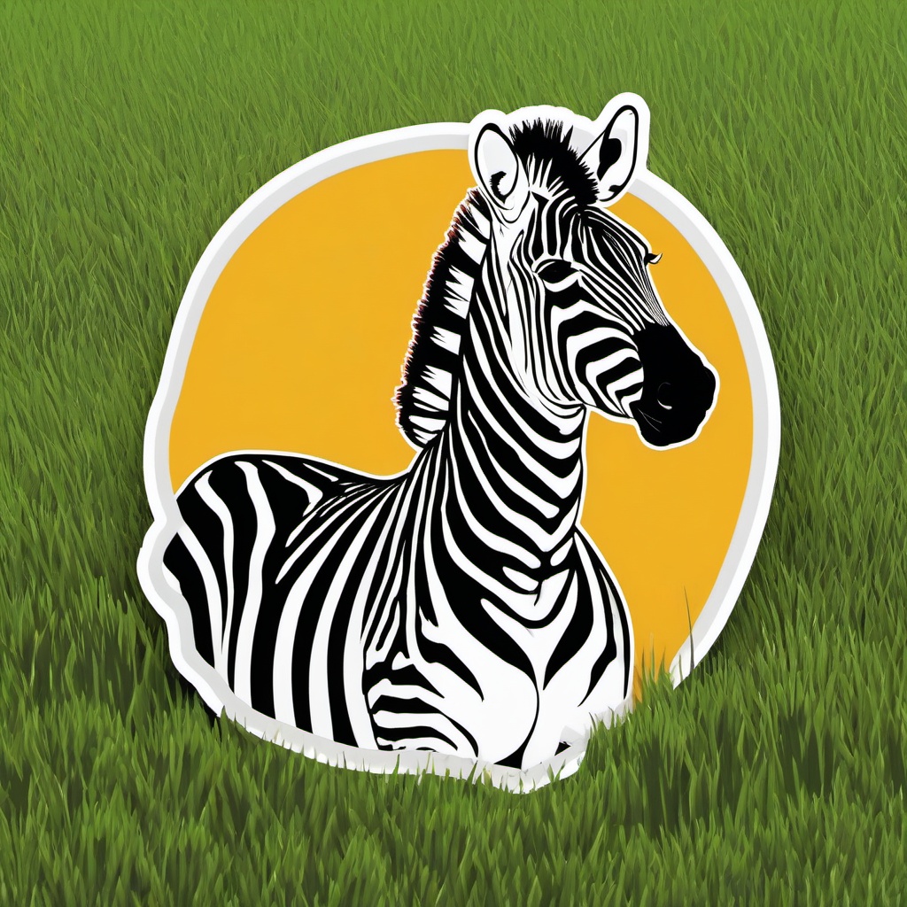 Zebra Sticker - A striped zebra grazing on grass, ,vector color sticker art,minimal