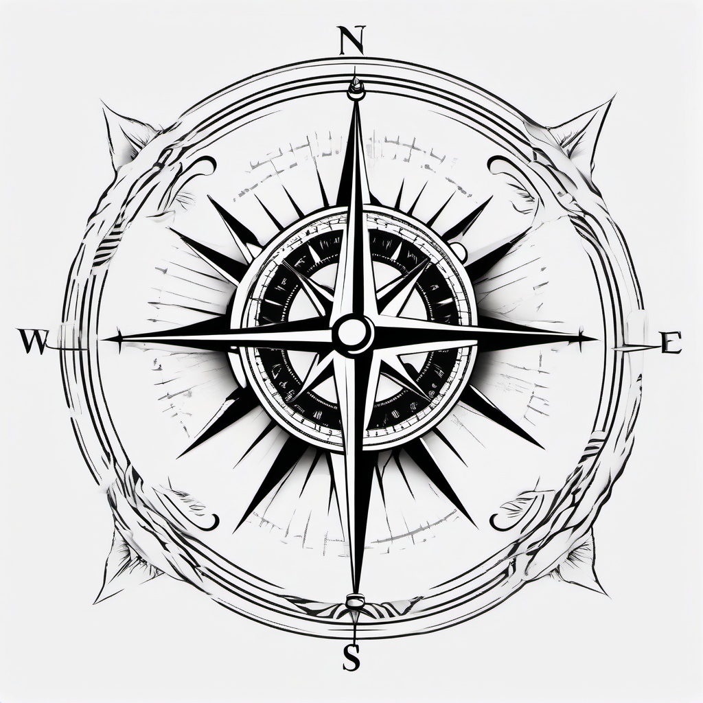 Compass with Anchor Tattoo - Compass tattoo combined with an anchor.  simple vector tattoo,minimalist,white background