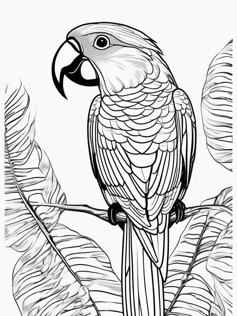 Parrot Coloring Pages - Colorful Tropical Talking Bird  minimal black outline printable sheet, coloring page