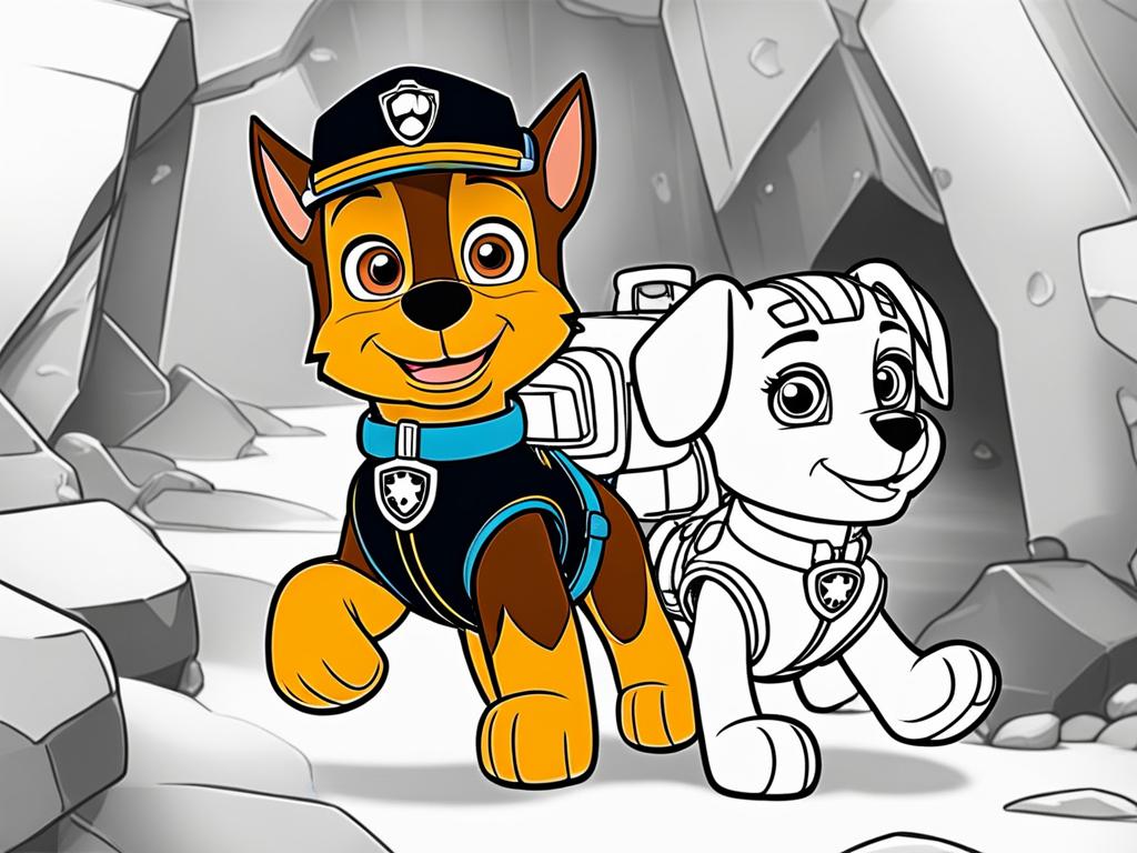 paw patrol coloring pages - rubble and skye work together to rescue a stranded hiker. 