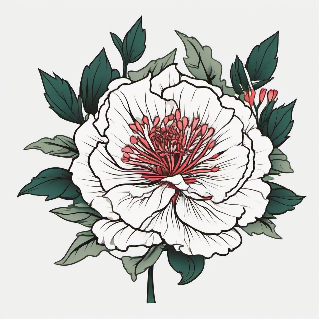 Japanese Carnation Tattoo,Incorporation of Japanese artistry in a carnation tattoo, a fusion of tradition and floral symbolism.  simple color tattoo,minimal vector art,white background