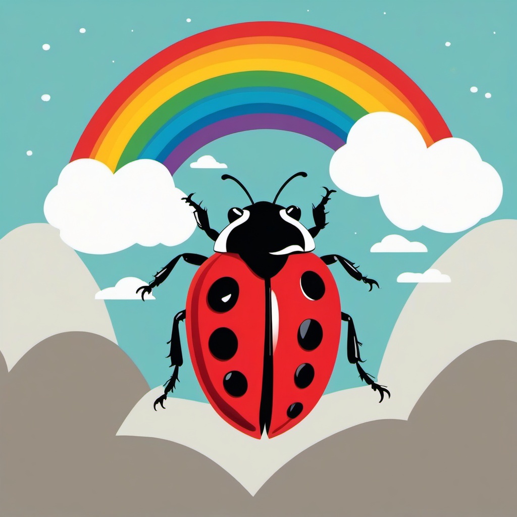 Ladybird clipart - ladybird flying under a rainbow  color,minimalist,vector clipart