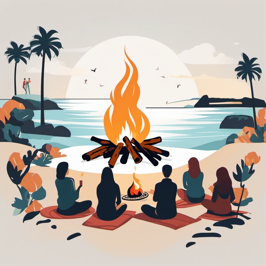 Beach Bonfire Gathering clipart - Gathered around the bonfire, ,vector color clipart,minimal