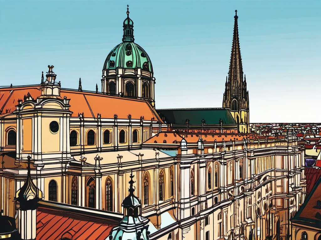 Vienna clipart - St. Stephen's Cathedral and Vienna cityscape,  color vector clipart