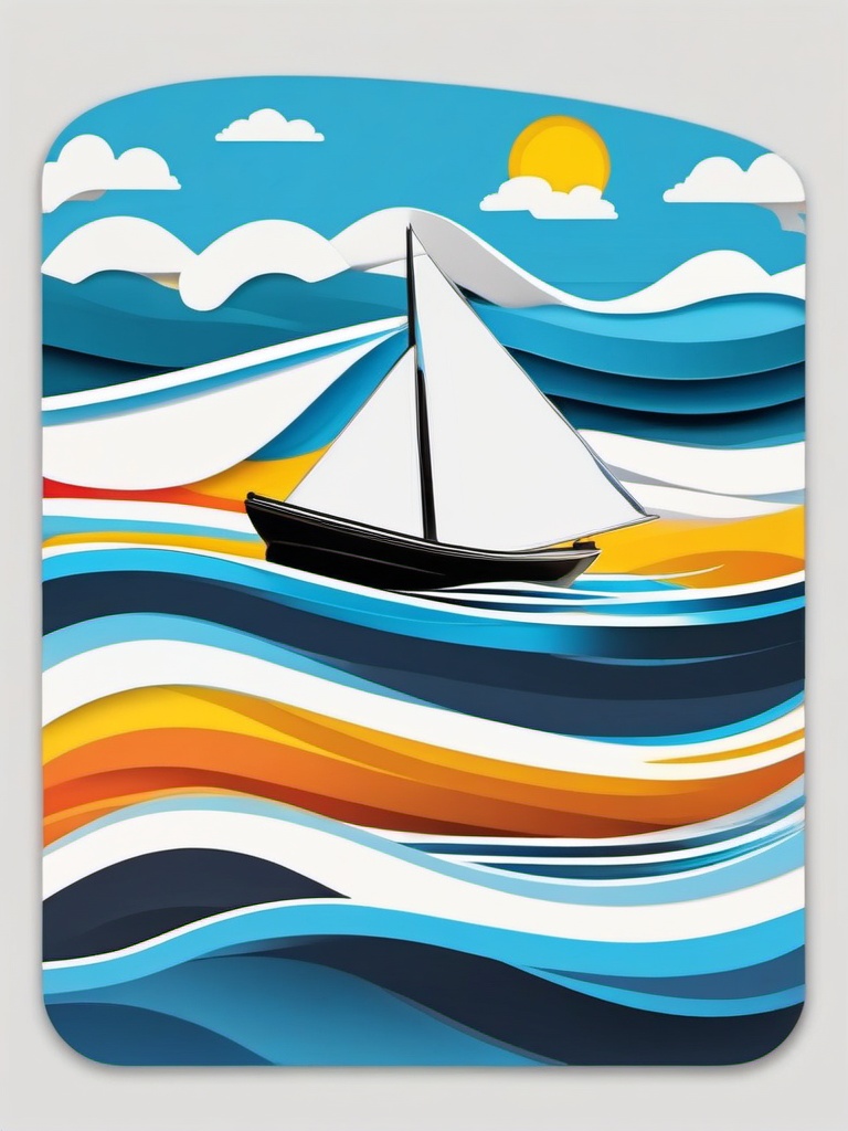 Sailing Boat and Waves Emoji Sticker - Sailing the open seas, , sticker vector art, minimalist design