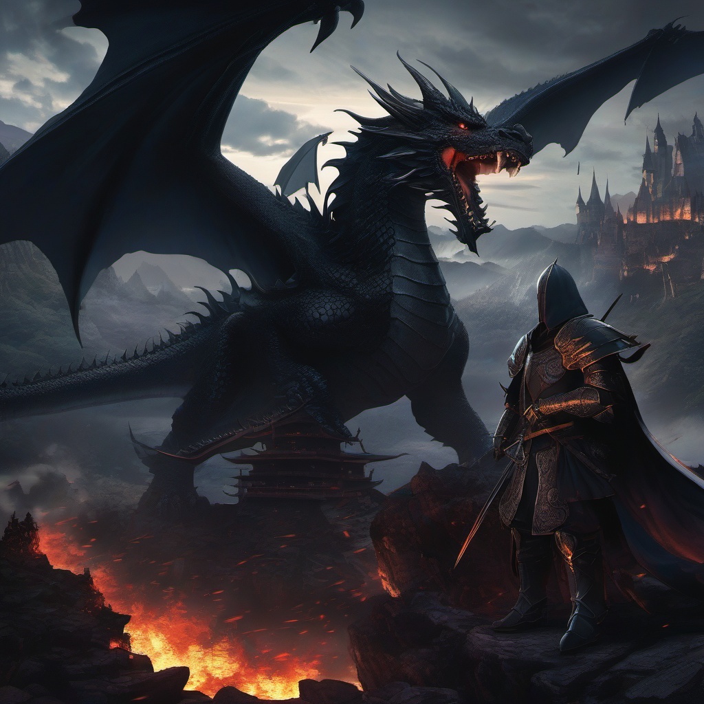 Dark medieval realm with fearsome dragons. anime, wallpaper, background, anime key visual, japanese manga