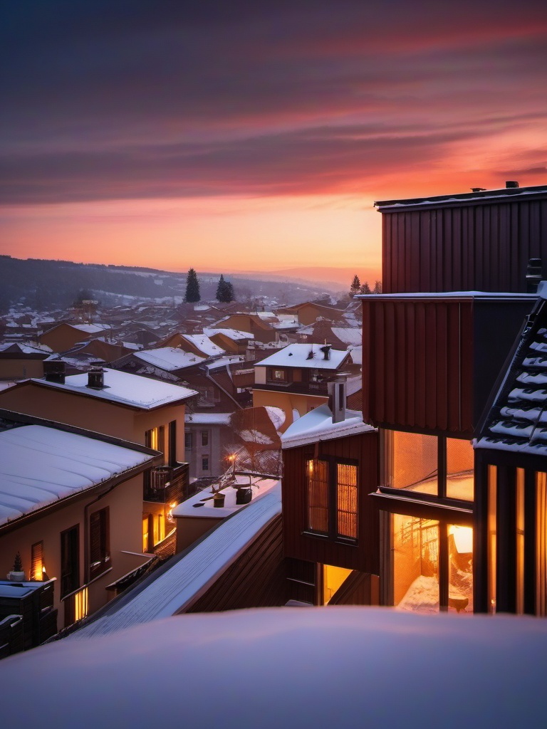 Snowy Rooftops at Sunset  background picture, close shot professional product  photography, natural lighting, canon lens, shot on dslr 64 megapixels sharp focus