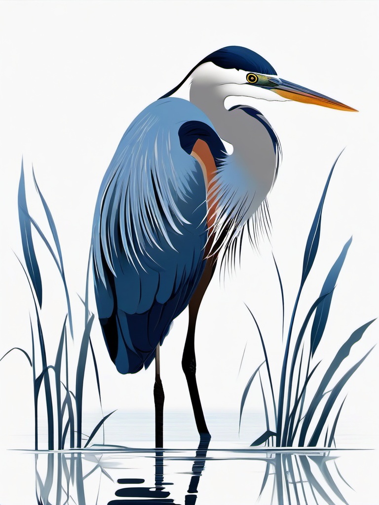 Blue Heron Tattoo - Heron standing in marsh  minimalist tattoo design, white background