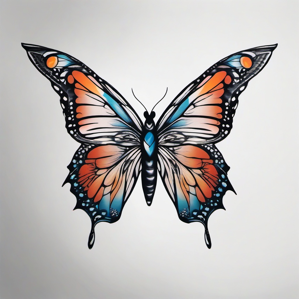 butterfly woman tattoo  simple color tattoo, minimal, white background