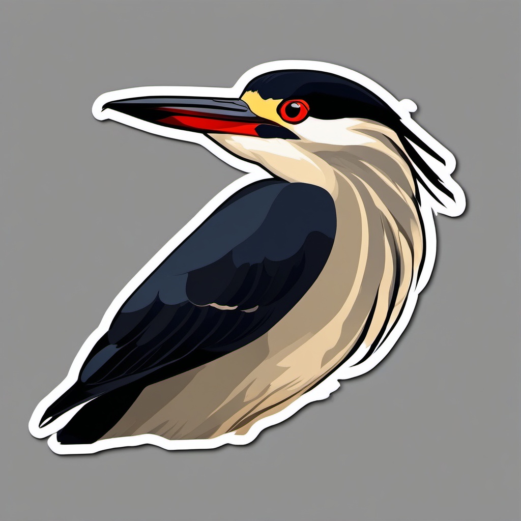 Black-Crowned Night Heron Sticker - A black-crowned night heron with red eyes, ,vector color sticker art,minimal