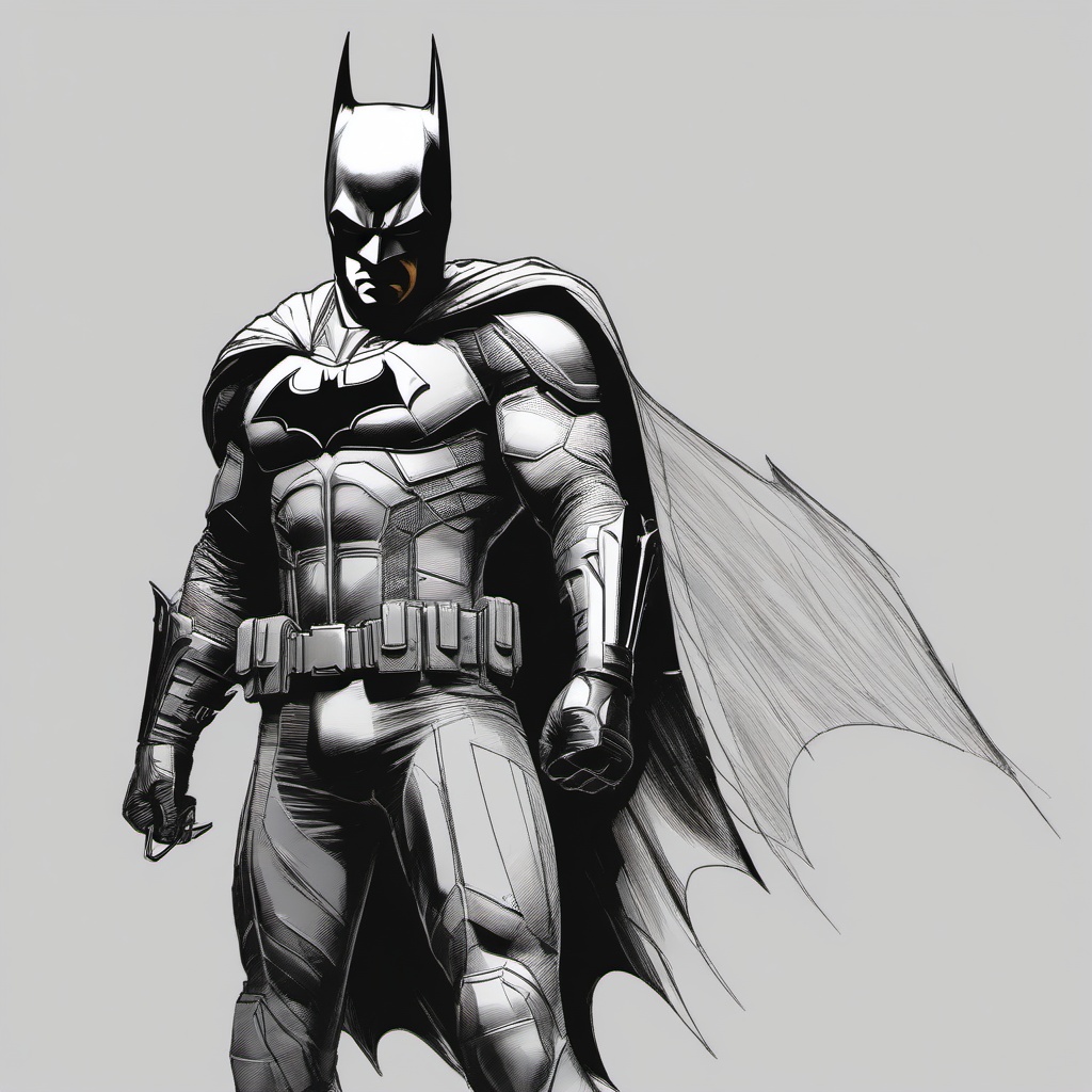 drawing of Batman holding a Batarang  minimal rough sketch scribbles,doodles,black and white