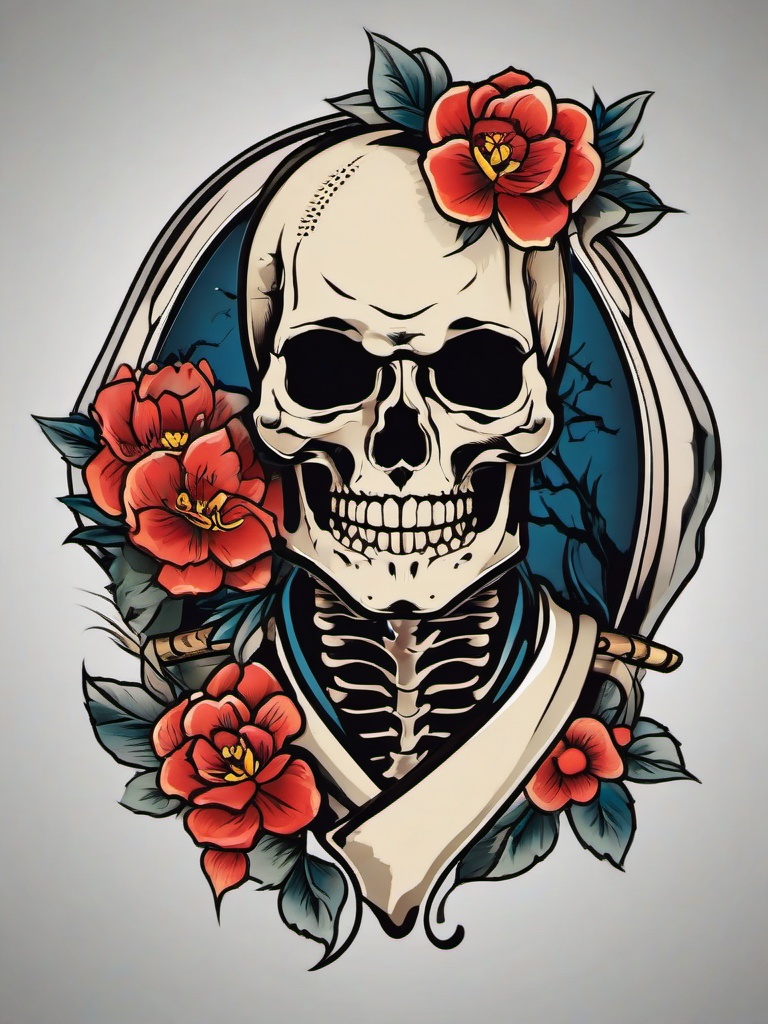 japanese skeleton tattoo  simple vector color tattoo