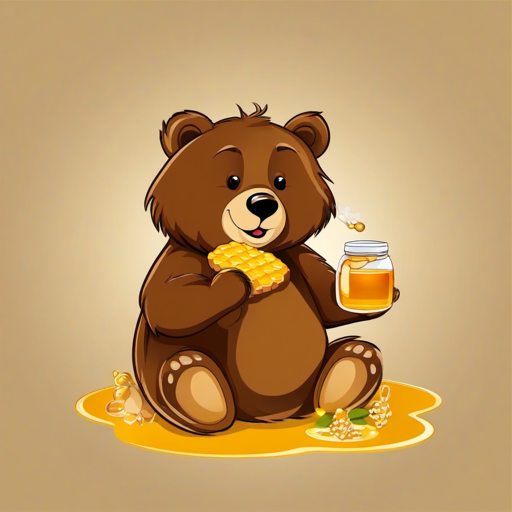 Bear clipart - cartoon bear eating honey  