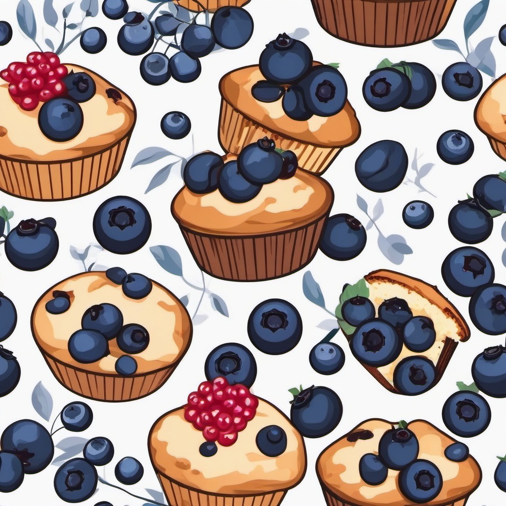 Blueberry Muffins with Berries Clipart - Muffins filled with fresh blueberries.  color vector clipart, minimal style