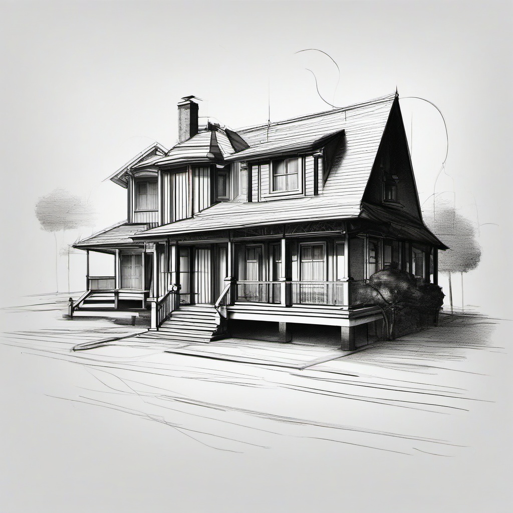 drawing of a house easy  minimal rough scribbles,doodles,black and white