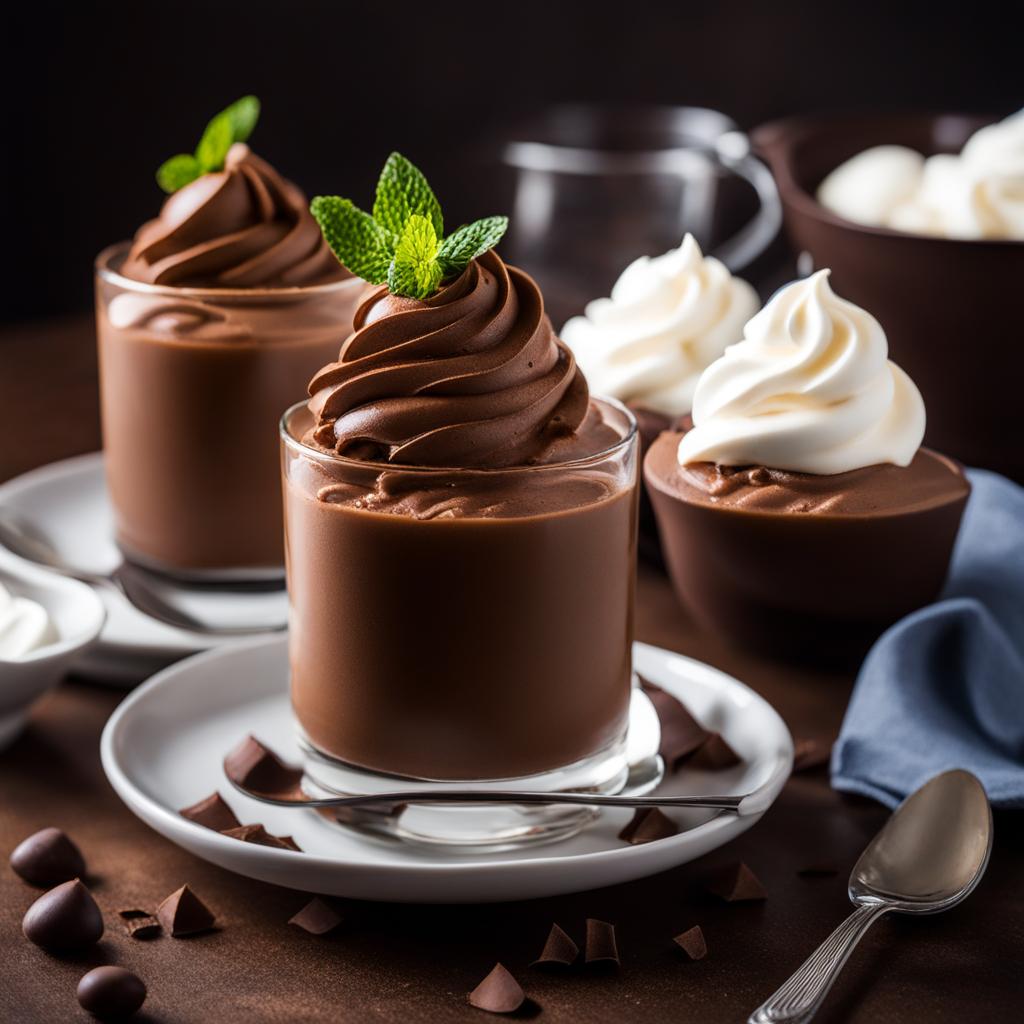 chocolate mousse, a velvety dessert topped with whipped cream. 