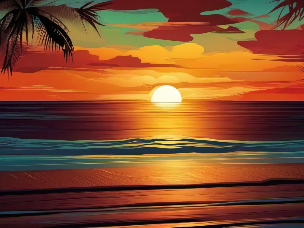 Wallpaper for iPad - Sunset on a Tropical Beach wallpaper, abstract art style, patterns, intricate