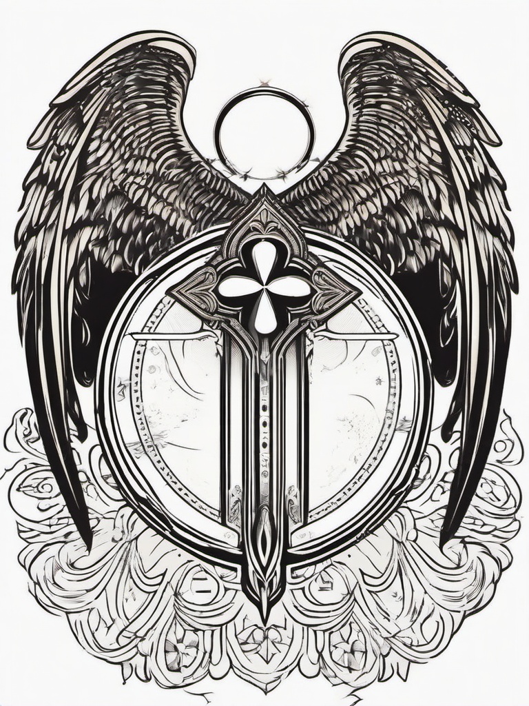 Angel Protection Tattoo - Carry the shield of celestial protection.  minimalist color tattoo, vector