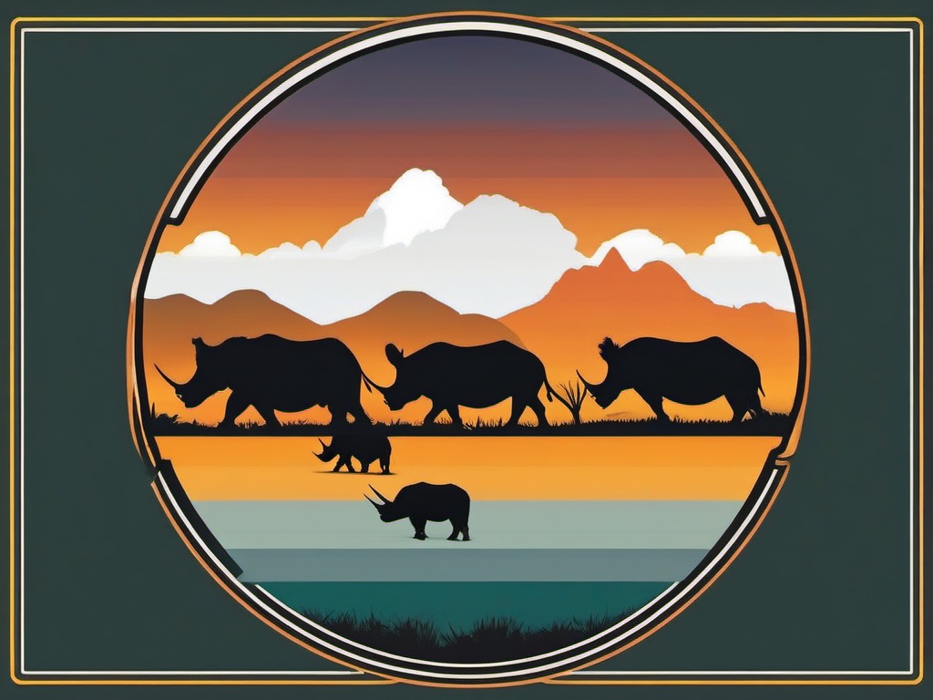 Kaziranga National Park sticker- UNESCO World Heritage Site with Indian one-horned rhinoceroses, , sticker vector art, minimalist design