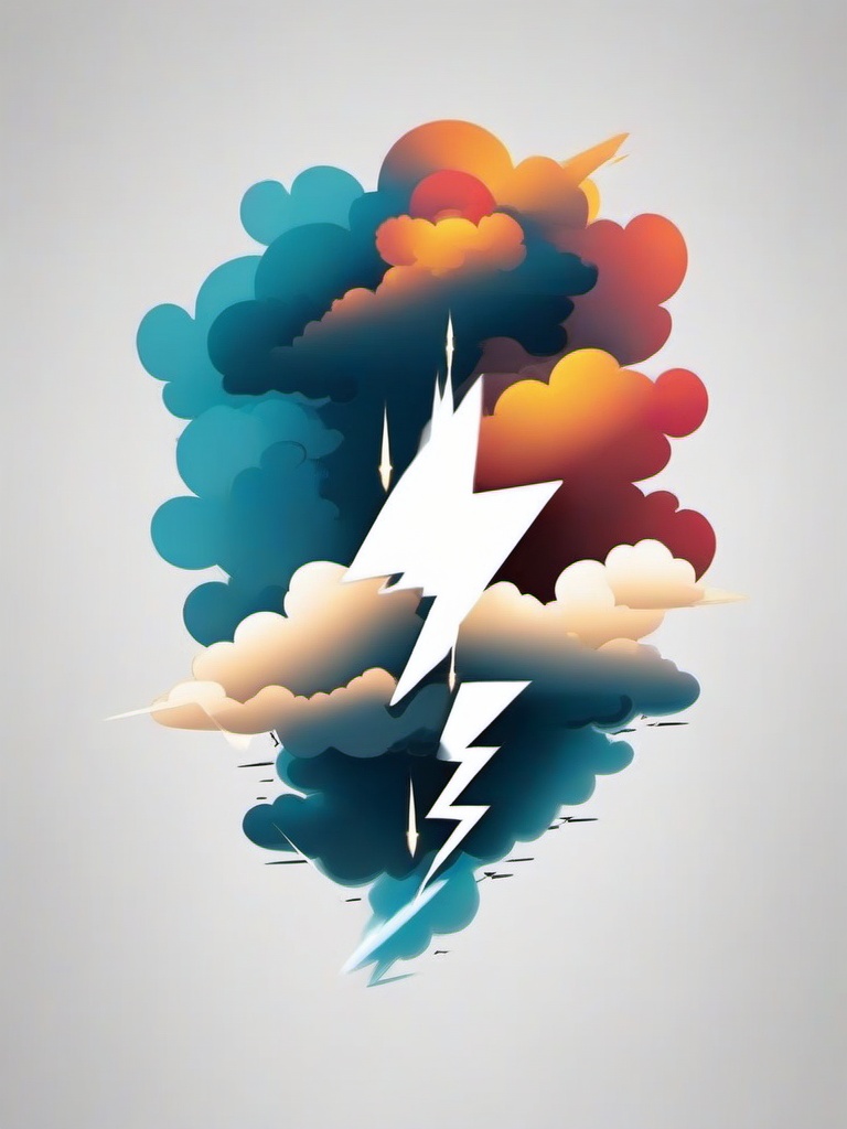 Cloud Lightning Bolt Tattoo-Dramatic and stylish tattoo featuring a lightning bolt and clouds, perfect for fans of thunderstorms.  simple color tattoo,white background