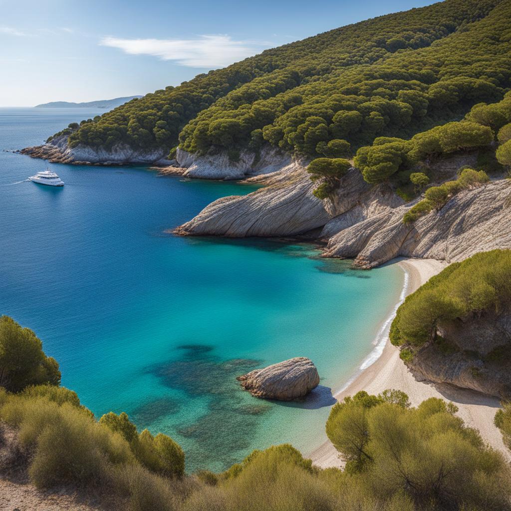 elba island's hidden beaches - sketch the hidden beaches of elba island, with pristine shores and clear mediterranean waters. 