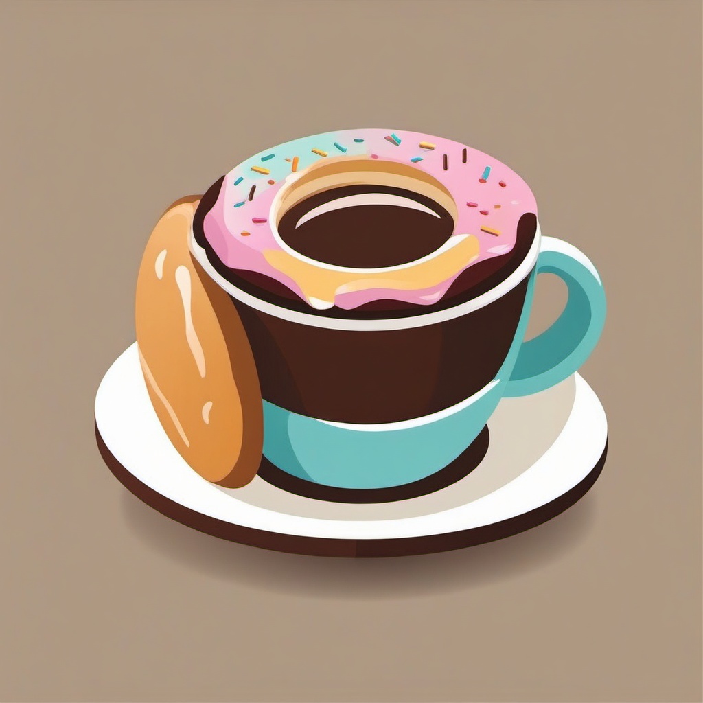 Coffee Cup and Donut Icon - Coffee cup and donut icon for cafe treats,  color vector clipart, minimal style