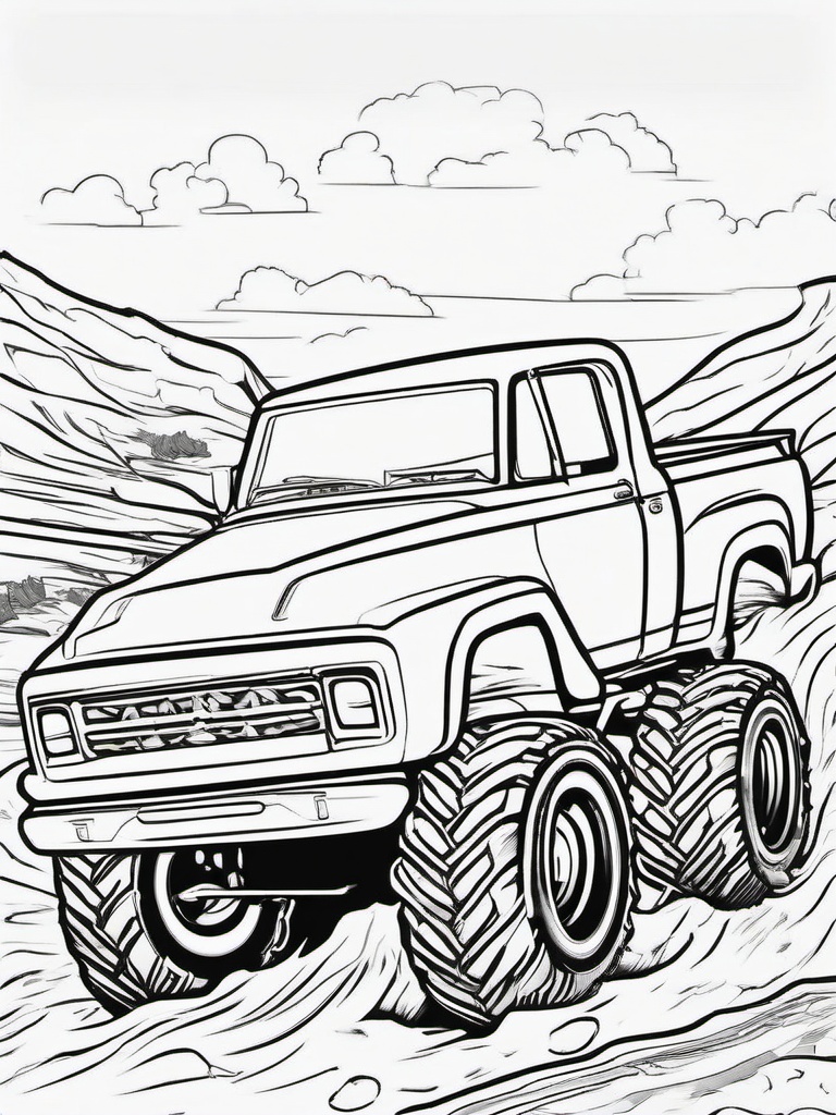 Monster Truck in the Mud Coloring Pages - Trucks Kicking Up Mud in Races  minimal black outline printable sheet, coloring page