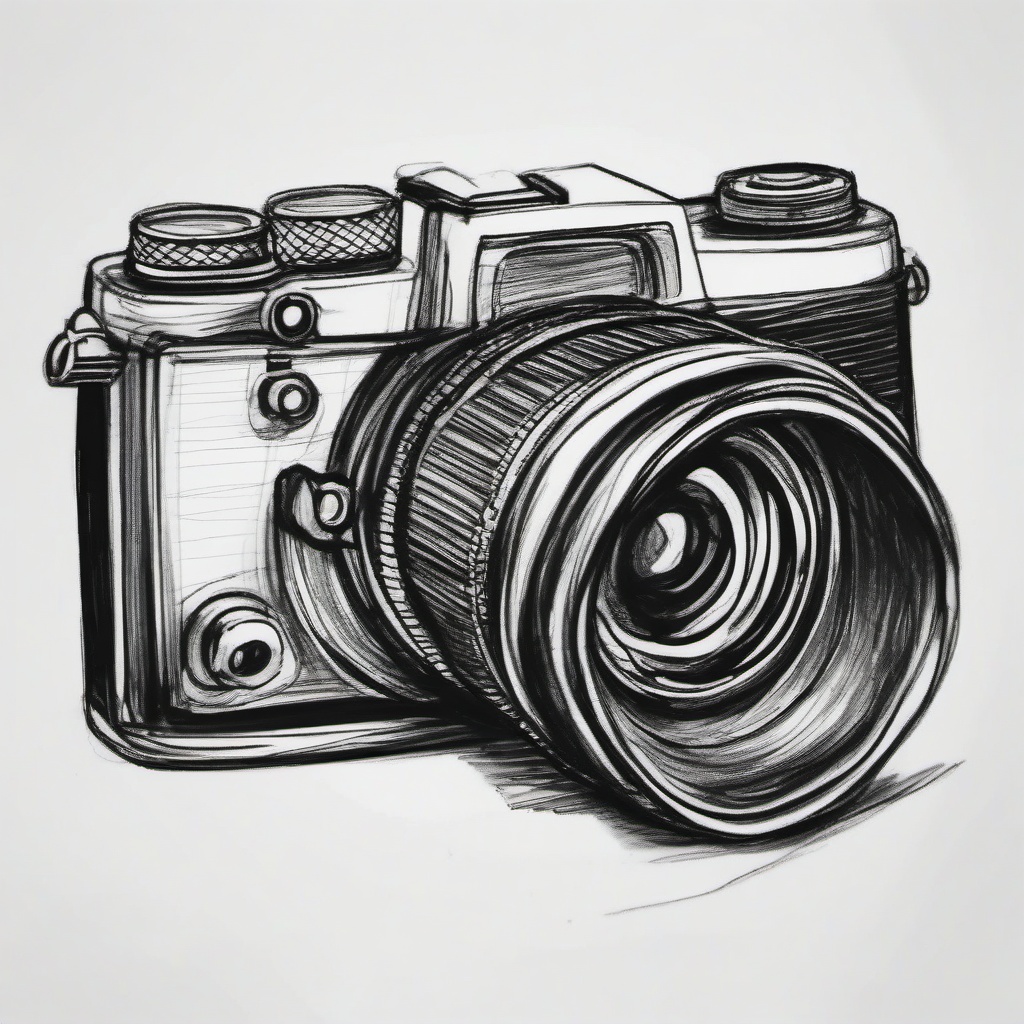 simple drawing of a camera  minimal rough sketch scribbles,doodles,black and white