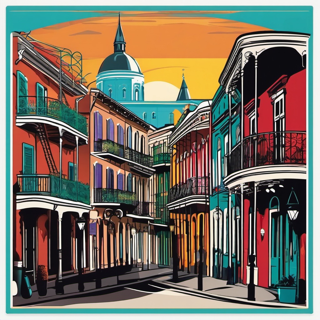 New Orleans French Quarter sticker- Historic district with vibrant culture, , sticker vector art, minimalist design