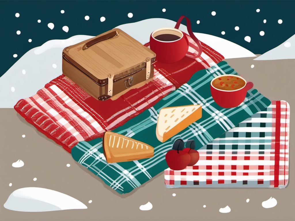 Winter Picnic Blanket clipart - Blanket spread for a winter picnic, ,vector color clipart,minimal