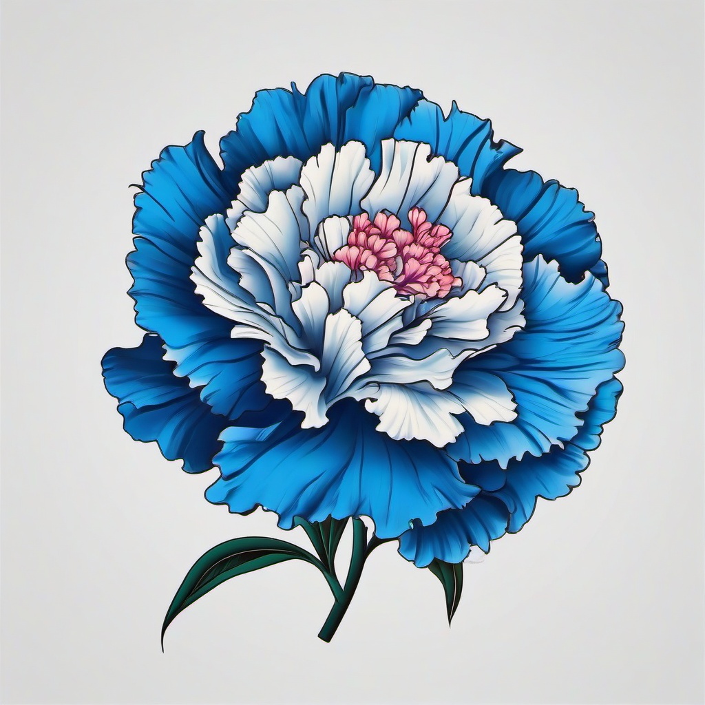 Blue Carnation Flower Tattoo,Pop of color expressing creativity and uniqueness in a blue carnation flower tattoo.  simple color tattoo,minimal vector art,white background