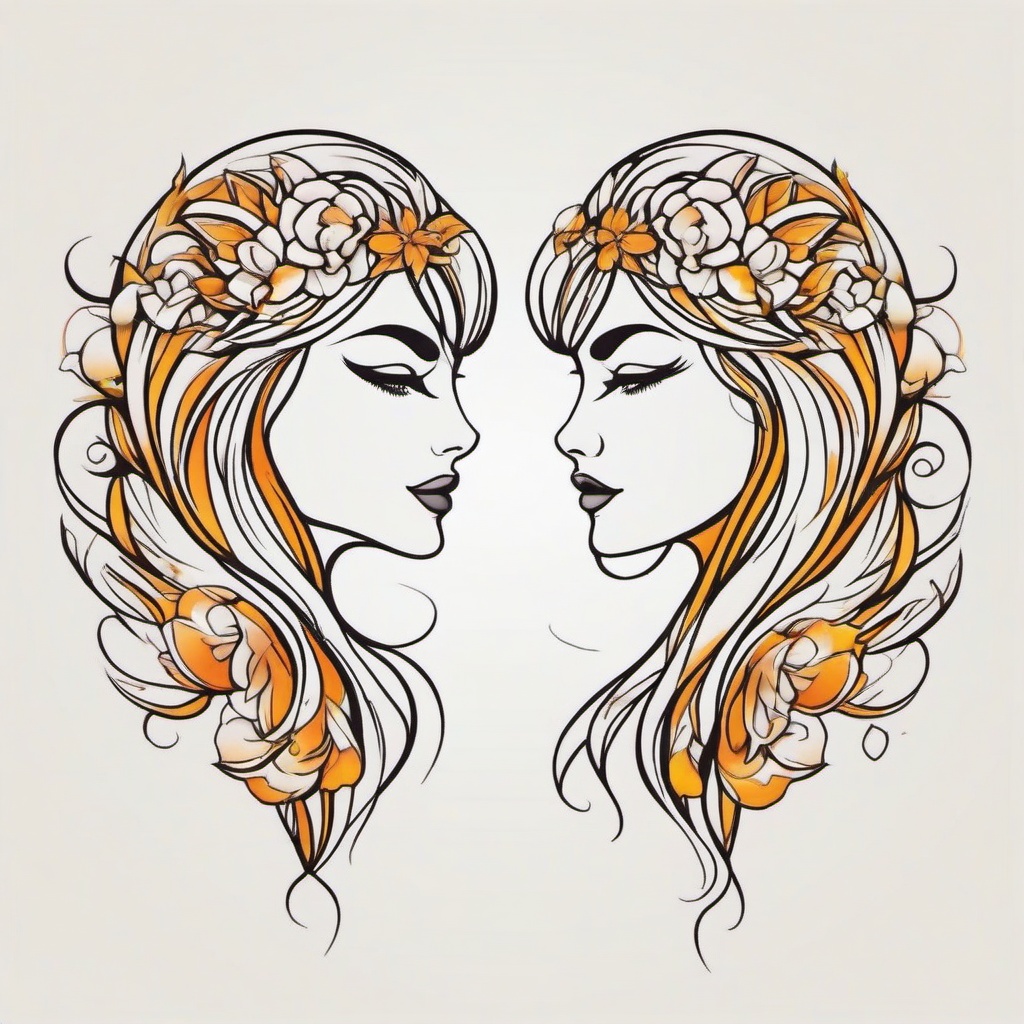 feminine gemini tattoos  simple vector color tattoo