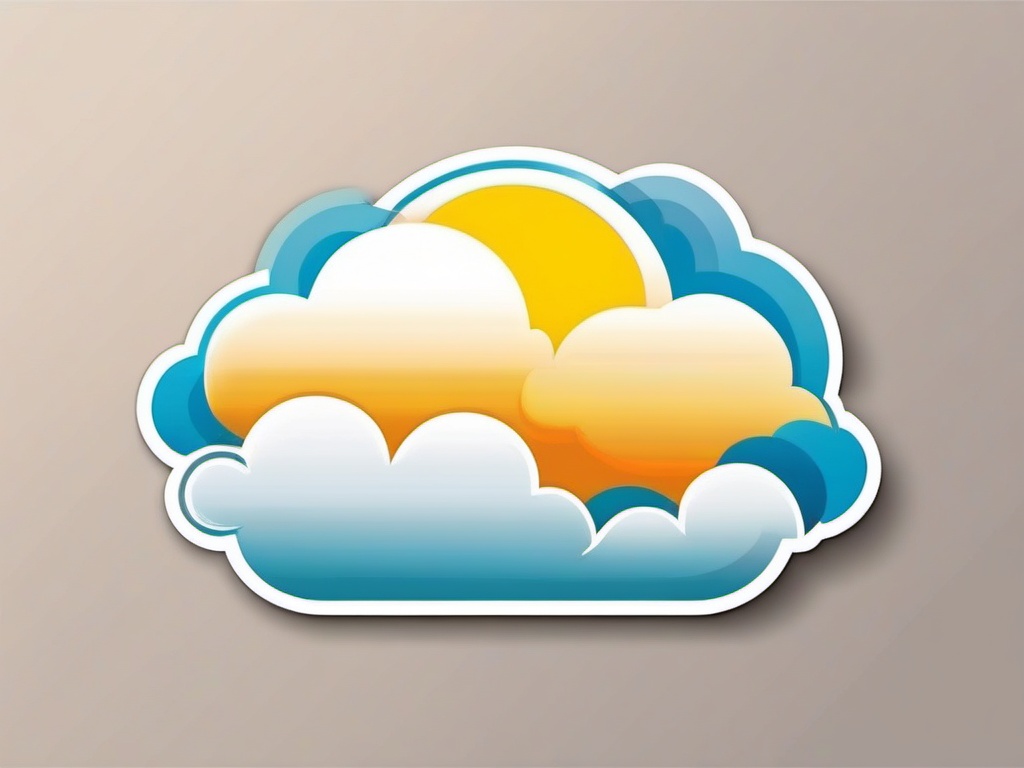 Cloud and Sun Sticker - Sun behind a fluffy cloud, ,vector color sticker art,minimal