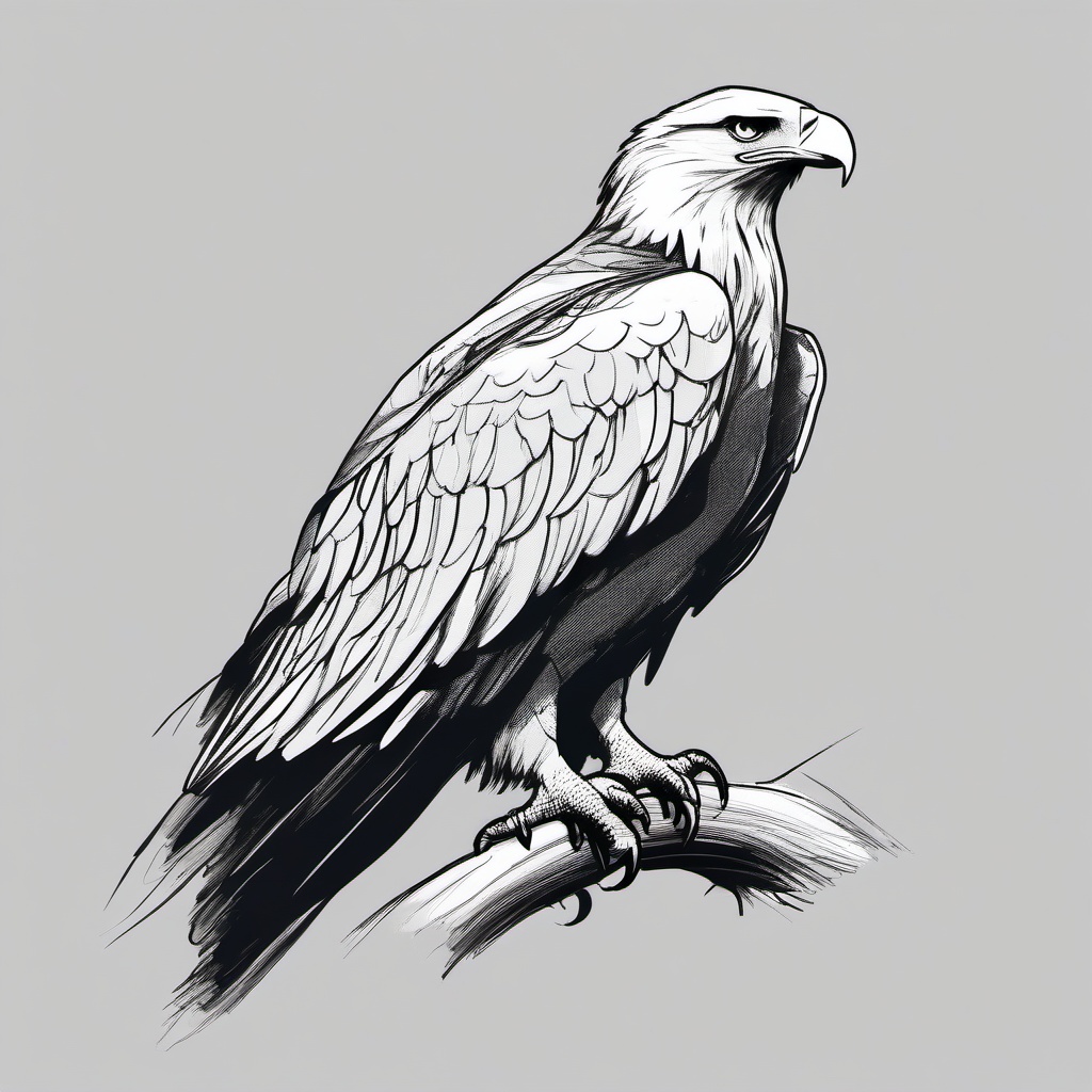 drawing of an eagle perched on a branch  minimal rough sketch scribbles,doodles,black and white