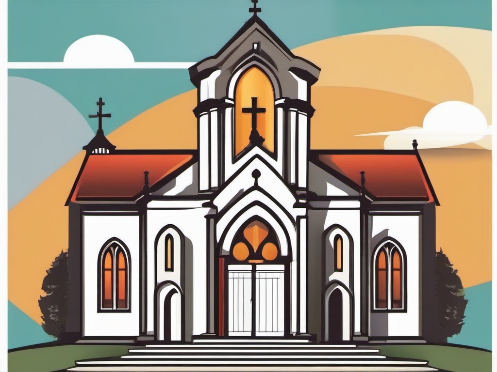 Church clipart - church with a welcoming door and cross  color,minimalist,vector clipart