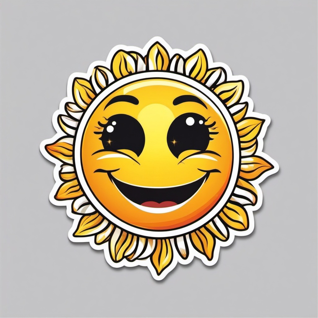 Sun Sticker - Bright sun with a happy face, ,vector color sticker art,minimal