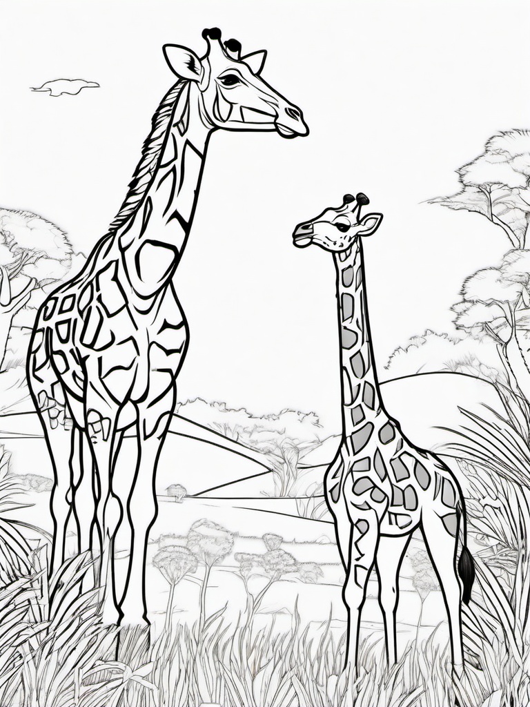 Giraffe Coloring Pages - Giraffe and a lion sharing a laugh  simple coloring pages