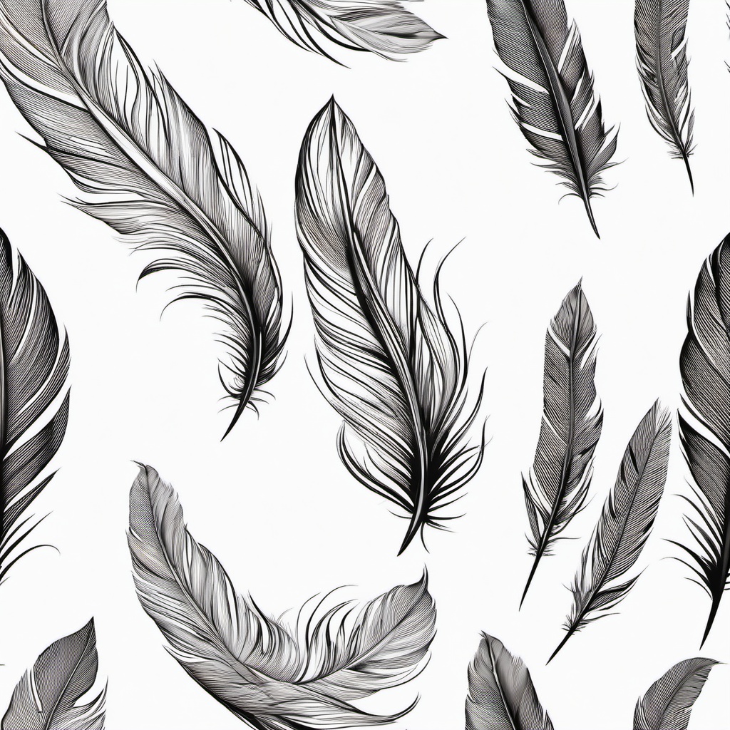 Feather Tattoo Drawing - Feather design presented in a drawing style.  simple vector tattoo,minimalist,white background