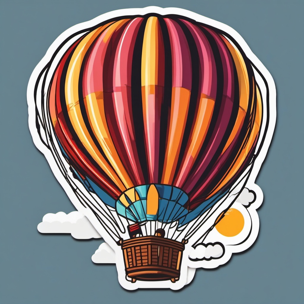 Hot Air Balloon Adventure Sticker - Adventurous hot air balloon ride, ,vector color sticker art,minimal