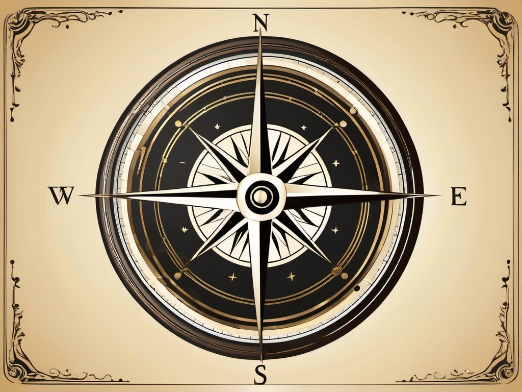 Vintage Compass Clipart - A vintage brass compass pointing north, a timeless instrument of navigation.  color clipart, minimalist, vector art, 