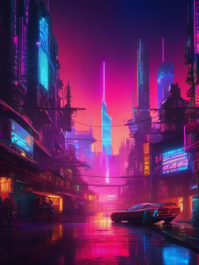 Cool Wallpapers - Neon Lights in a Cyberpunk Cityscape wallpaper splash art, vibrant colors, intricate patterns