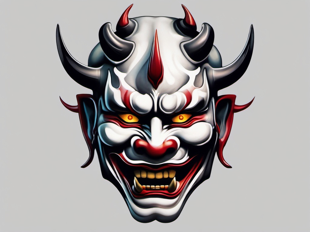 realistic hannya mask tattoo  simple color tattoo,white background,minimal