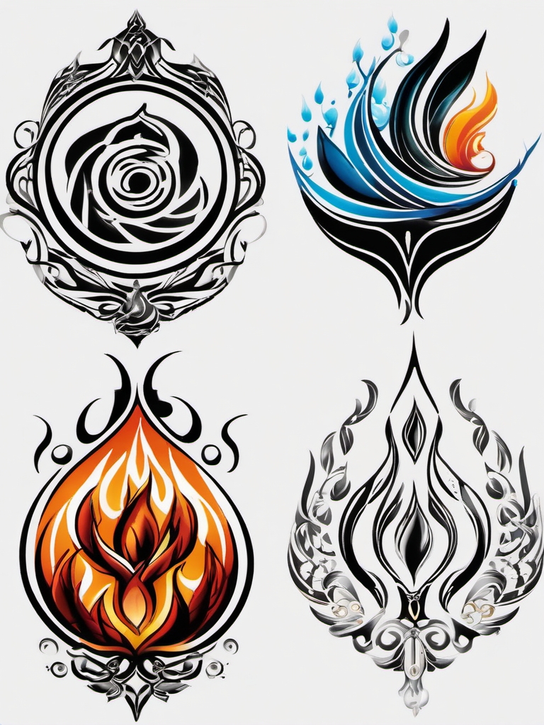 earth fire water air tattoo  simple color tattoo,white background