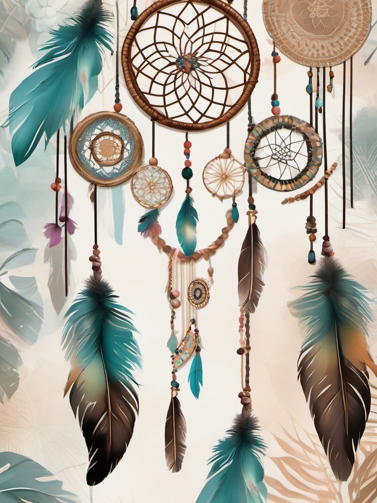 Boho Background - Capture the free-spirited essence of bohemian dreams with a boho background featuring a whimsical dreamcatcher.  intricate patterns, splash art, wallpaper art