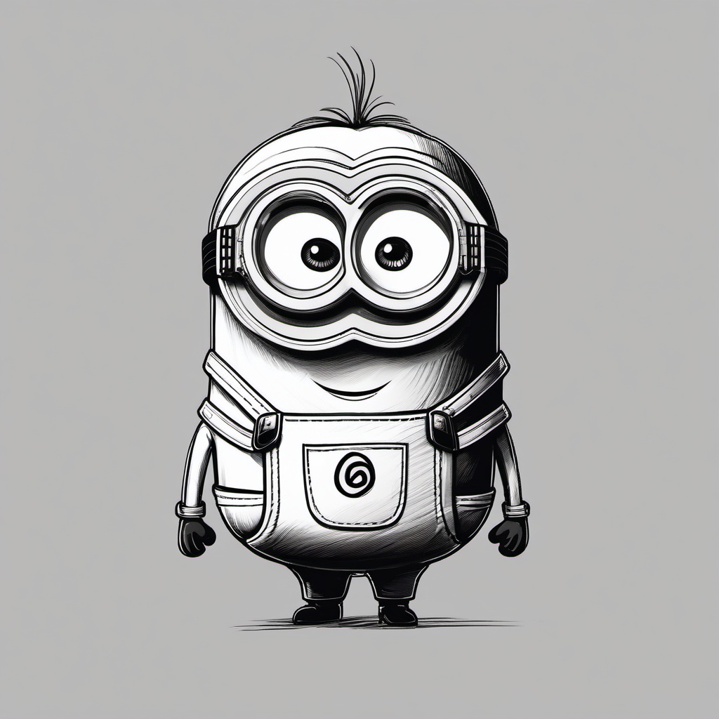 drawing of a minion with a silly expression  minimal rough sketch scribbles,doodles,black and white