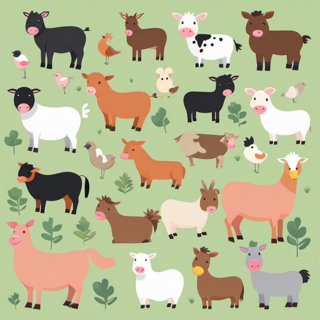 Farm Animal Greetings clipart - Farm animals saying hello, ,vector color clipart,minimal