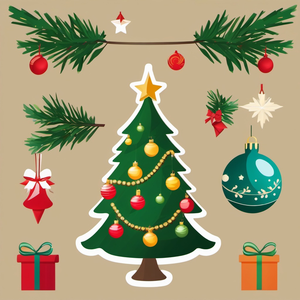 Free Xmas tree adorned with ornaments clipart  simple, 2d flat