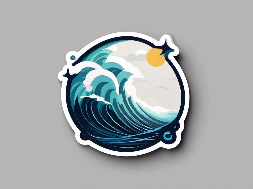 Lightning over ocean waves sticker- Stormy and powerful, , sticker vector art, minimalist design