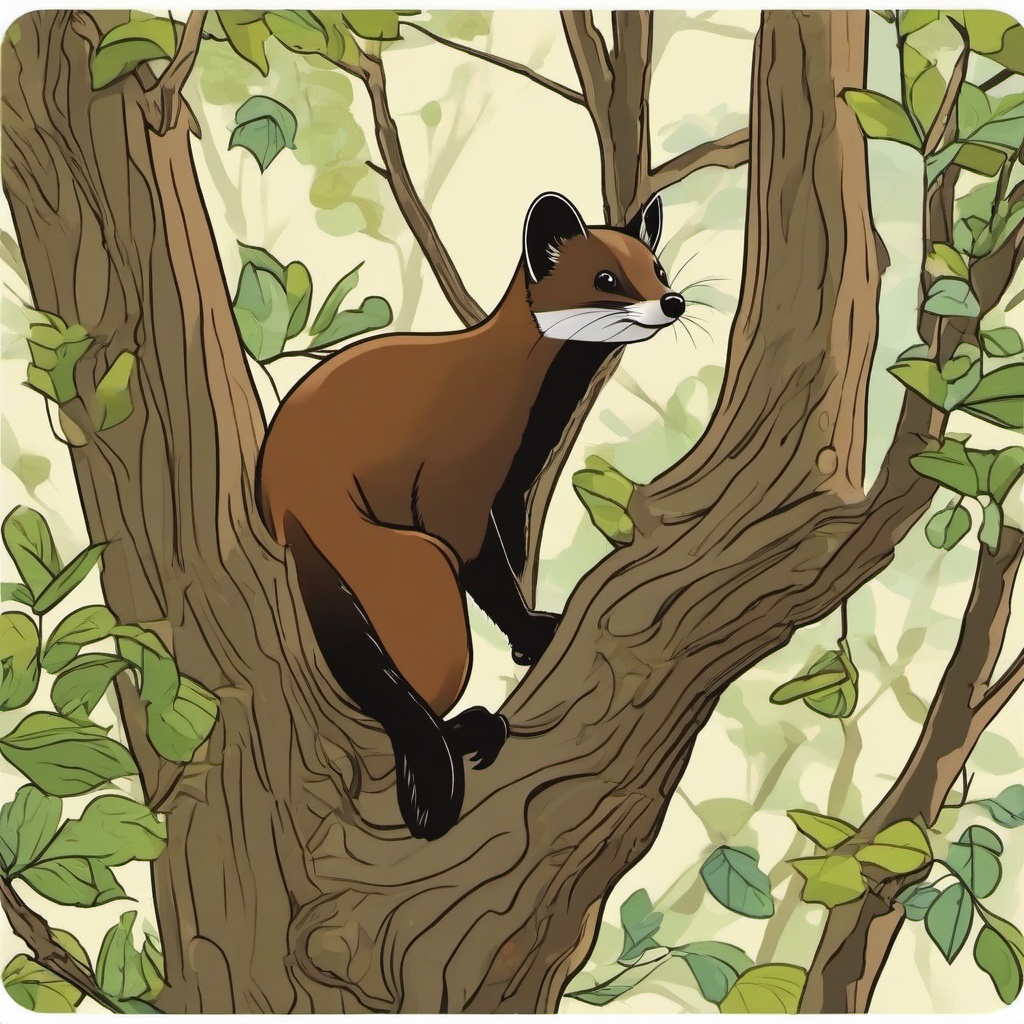 Marten cartoon - Marten climbing high in a tree  