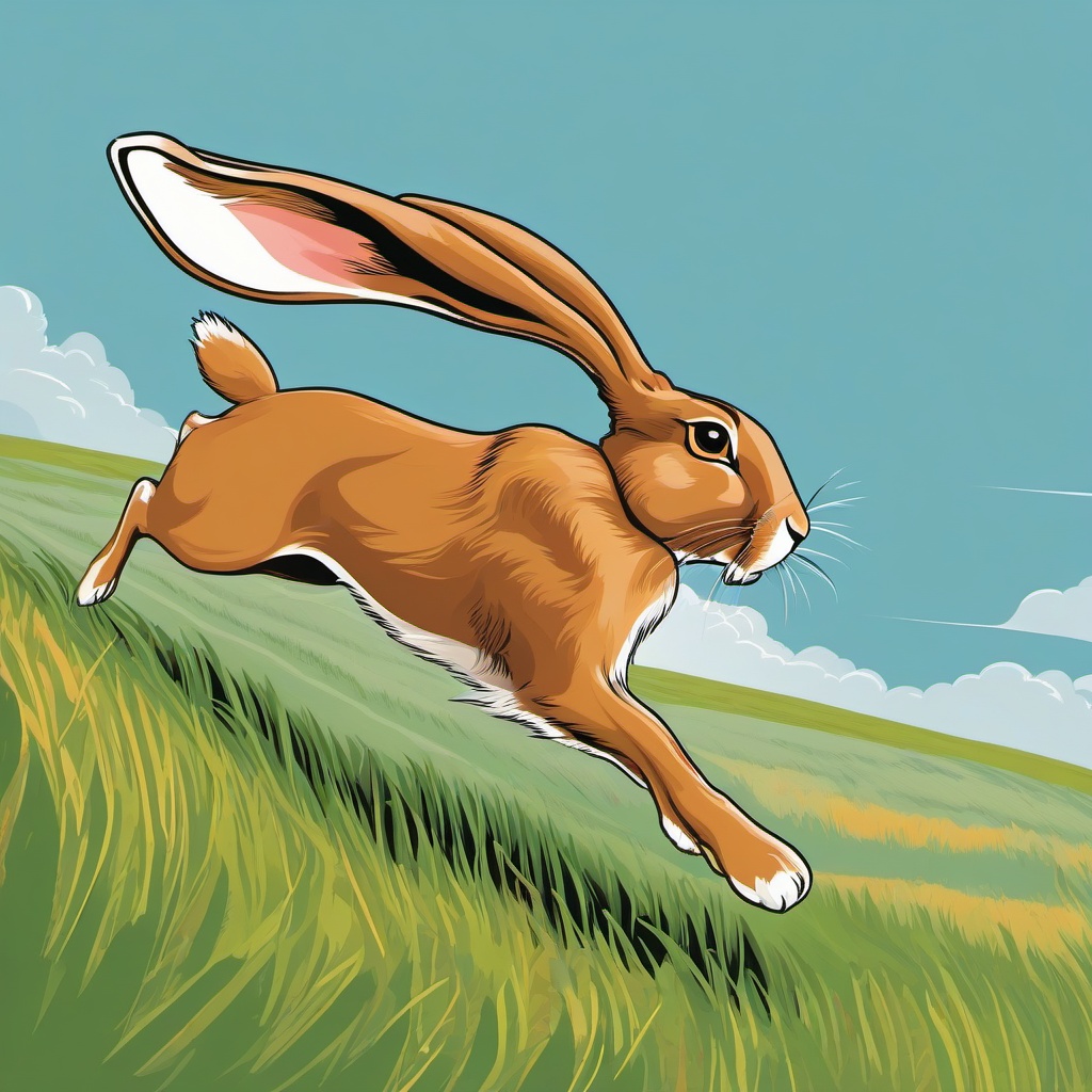 Hare cartoon - Hare bounding across a field  